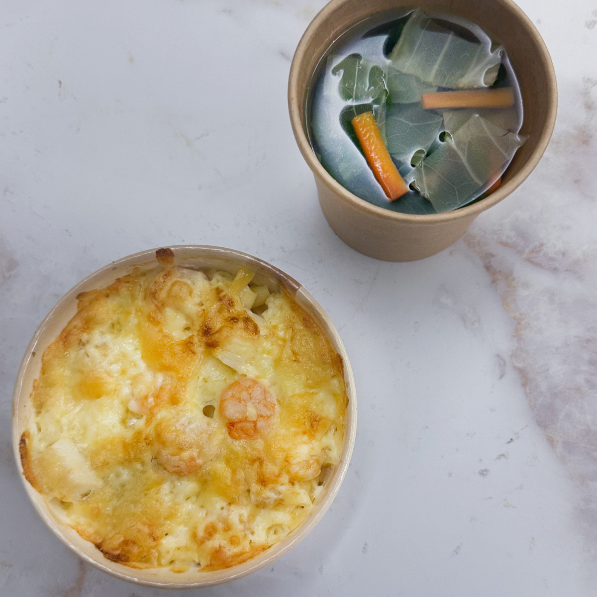 <過去販売商品>週替わり弁当 シーフードグラタンと春野菜のスープのセット